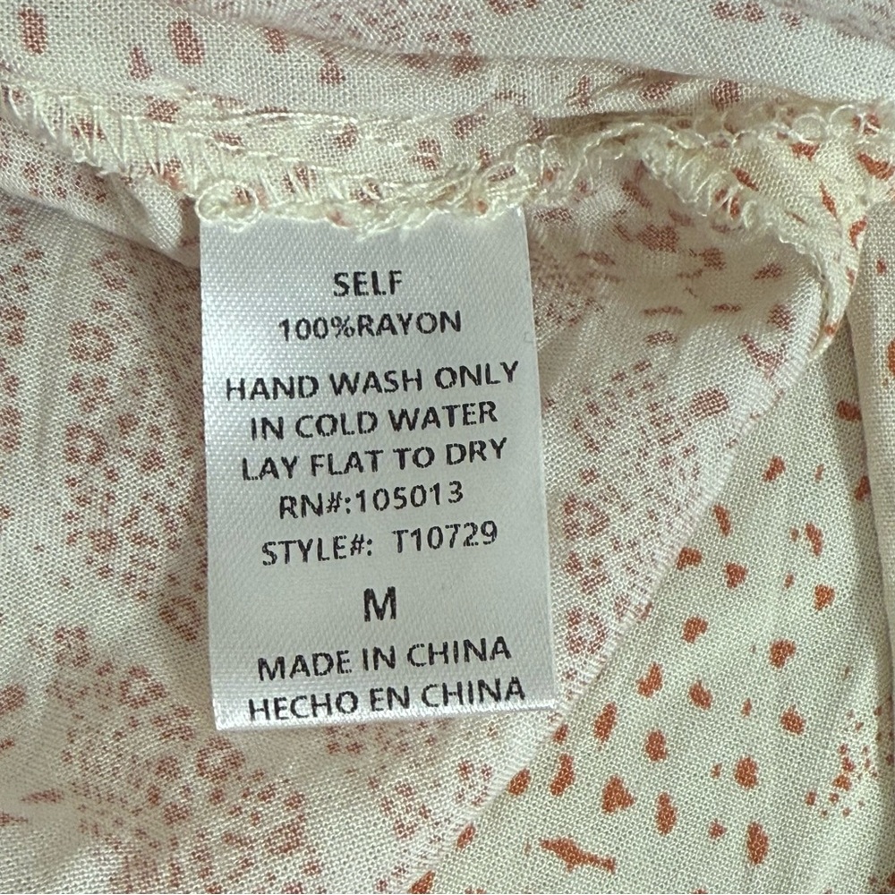Savanna Jane Cream Rust Boho Peasant Blouse M Embroidered Print Fall Top - Picture 6 of 7